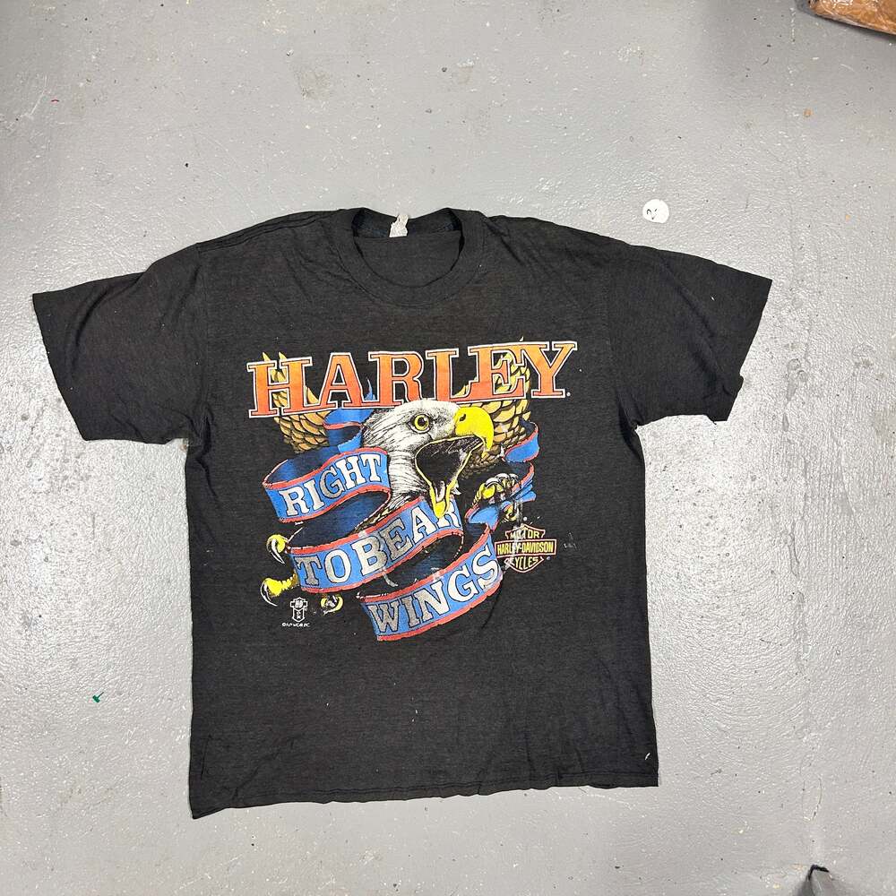 80s Harley Davidson "Right To Bear Wings" Fun Wear Single Stitch Biker T-Shirt